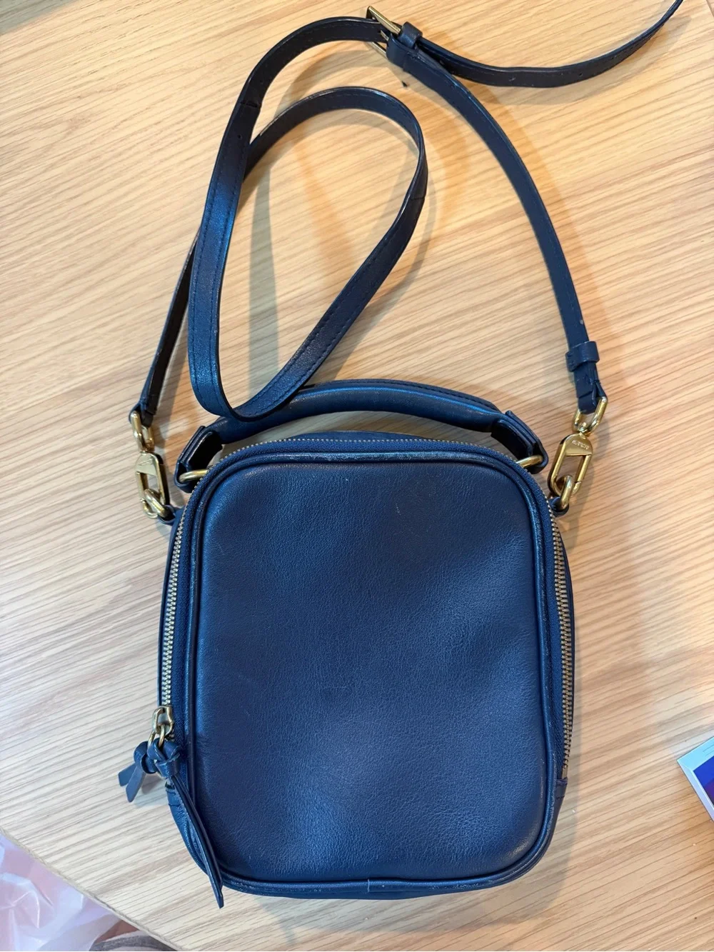JCrew Compact Navy Leather Crossbody Bag